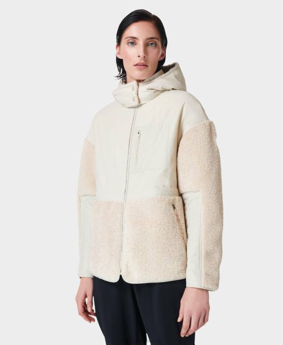 ropa lona beige T28T845 chaqueta sherpa urbana mujer Sweaty Betty