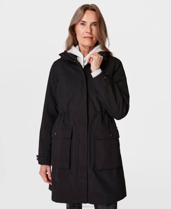 ropa negro T28T526 parka impermeable con zancadas mujer Sweaty Betty